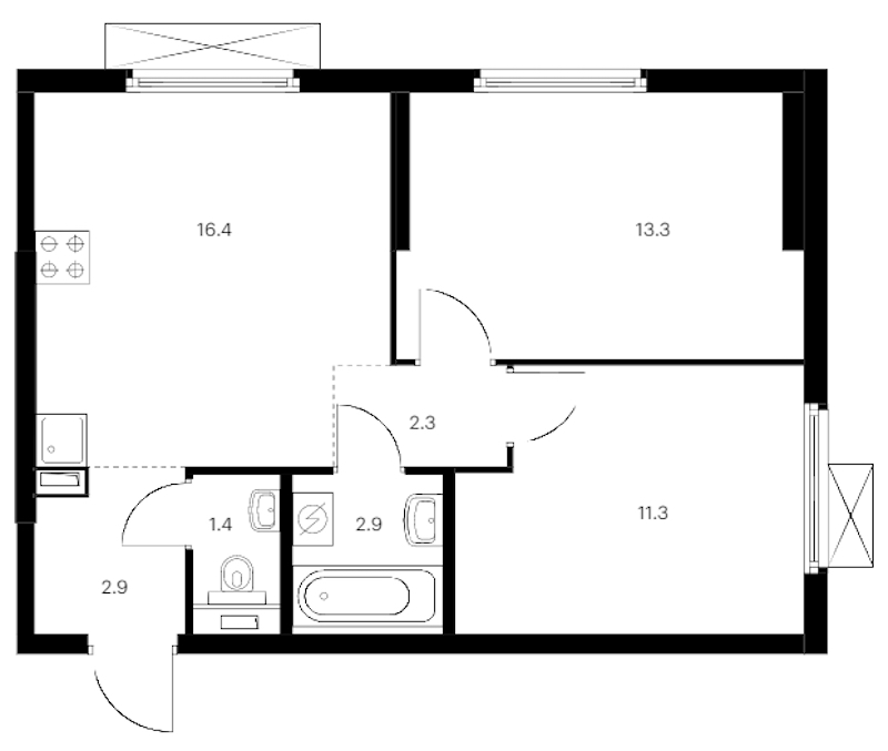 2-комнатная квартира 50.5 м², 9/12 эт., ЖК «Таллинский парк»